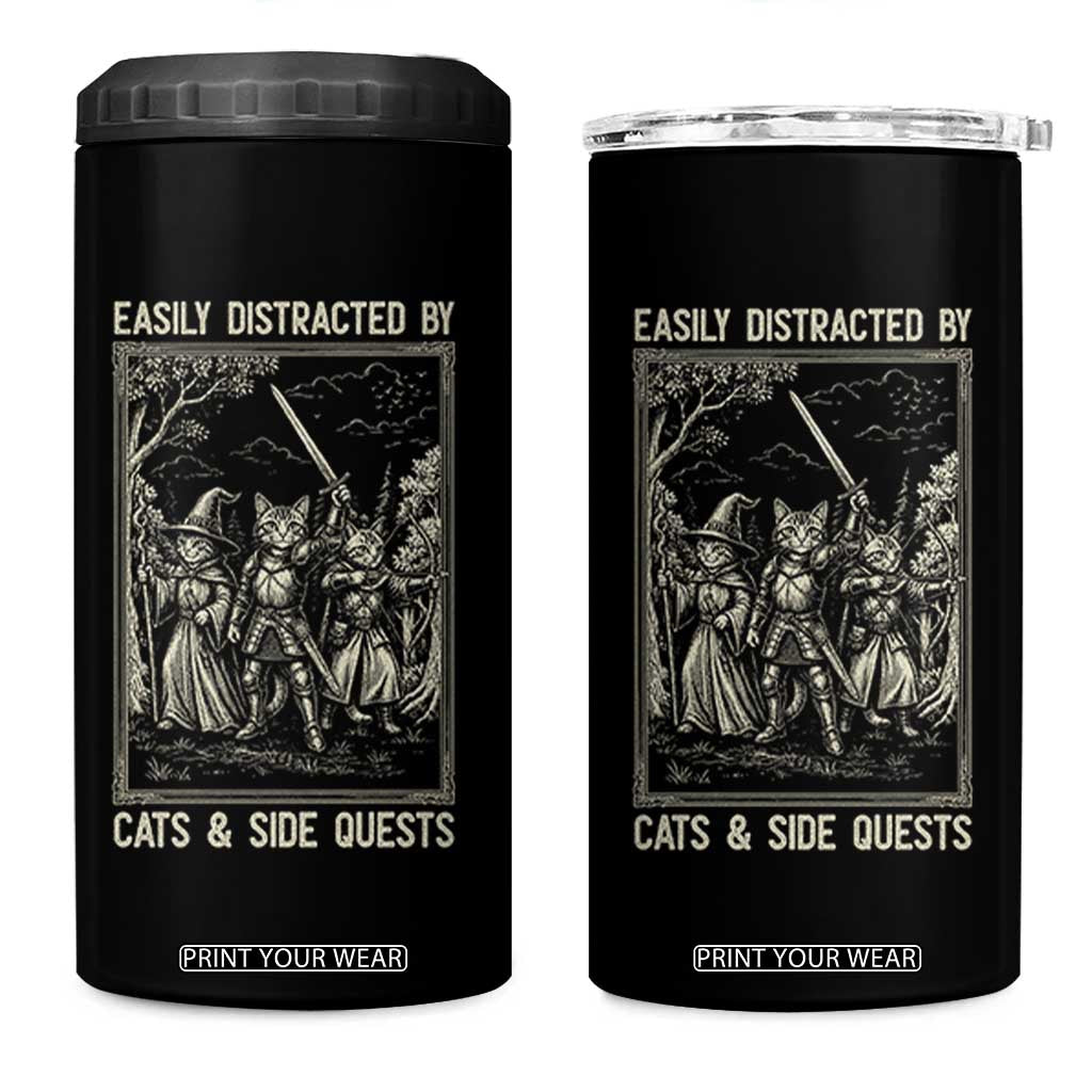 Easily Distracted By Cats And Side Quests 4 in 1 Can Cooler Tumbler Vintage Gaming Cat Lover Gift TS12 One Size: 16 oz Black Print Your Wear