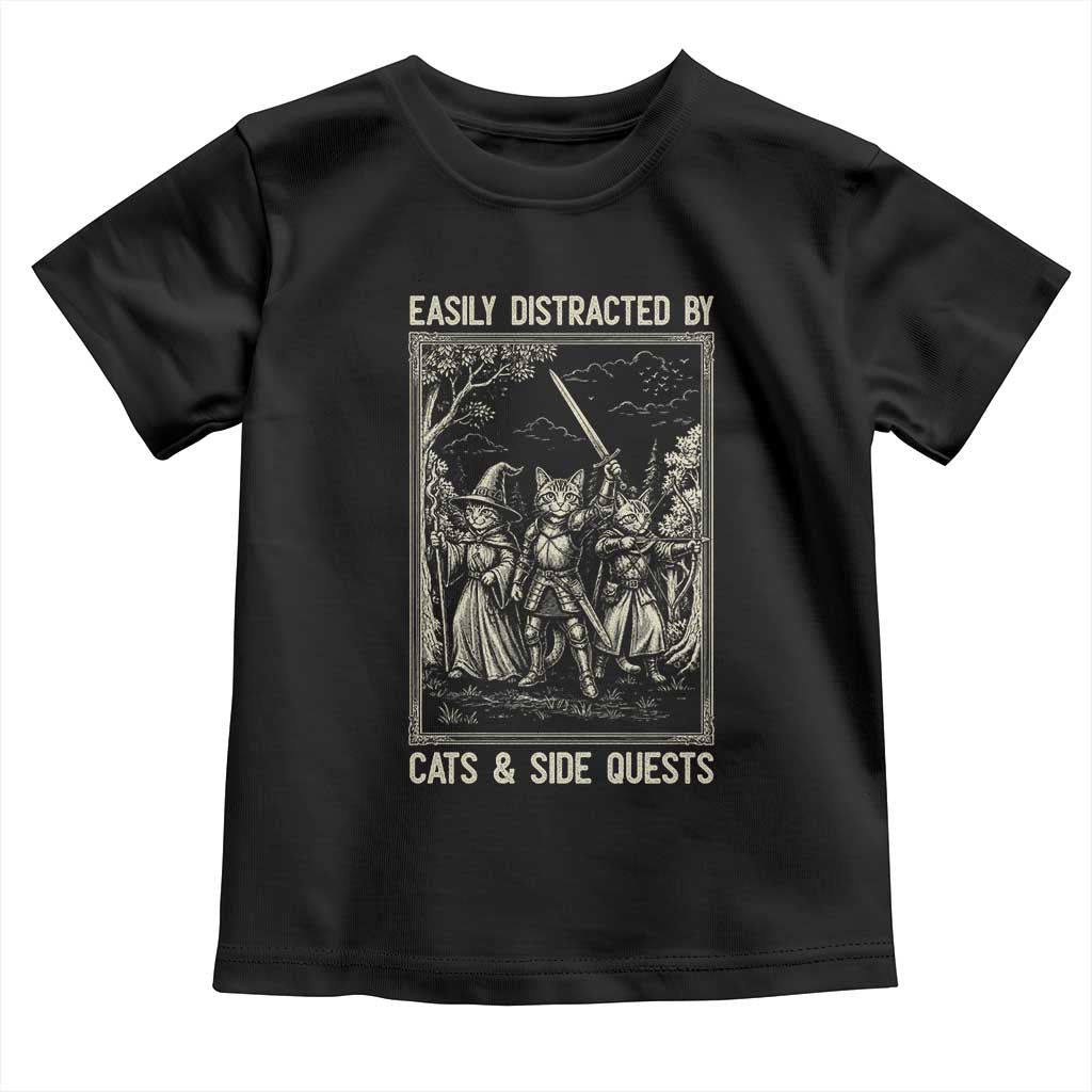 Easily Distracted By Cats And Side Quests Toddler T Shirt Vintage Gaming Cat Lover Gift TS12 Black Print Your Wear