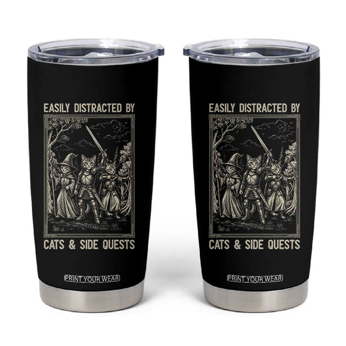 Easily Distracted By Cats And Side Quests Tumbler Cup Vintage Gaming Cat Lover Gift TS12 Black Print Your Wear