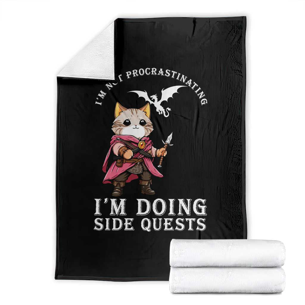 Im Not Procrastinating Im Doing Side Quests Throw Blanket Funny RPG Gamer Cat Lover Gift TS12 Black Print Your Wear