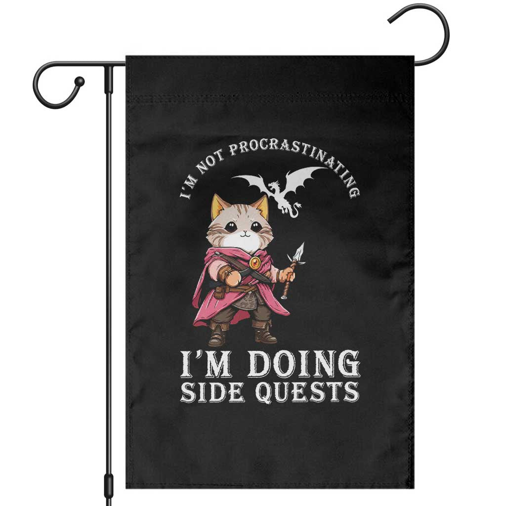 Im Not Procrastinating Im Doing Side Quests Garden Flag Funny RPG Gamer Cat Lover Gift