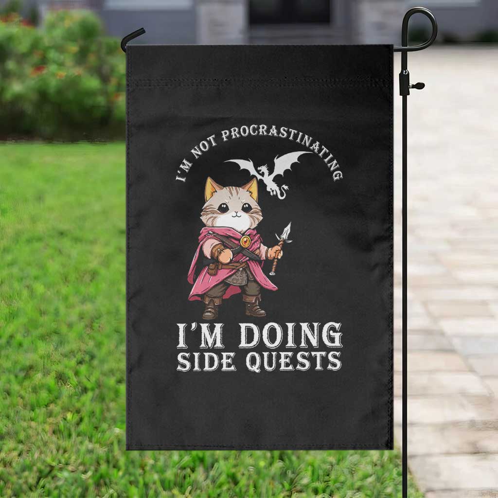 Im Not Procrastinating Im Doing Side Quests Garden Flag Funny RPG Gamer Cat Lover Gift
