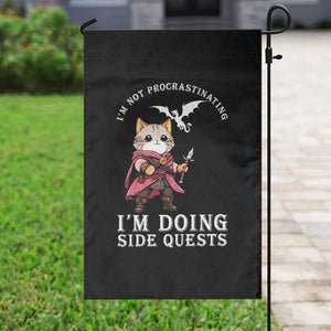 Im Not Procrastinating Im Doing Side Quests Garden Flag Funny RPG Gamer Cat Lover Gift