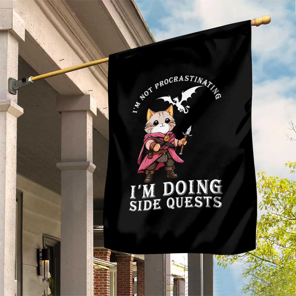 Im Not Procrastinating Im Doing Side Quests Garden Flag Funny RPG Gamer Cat Lover Gift