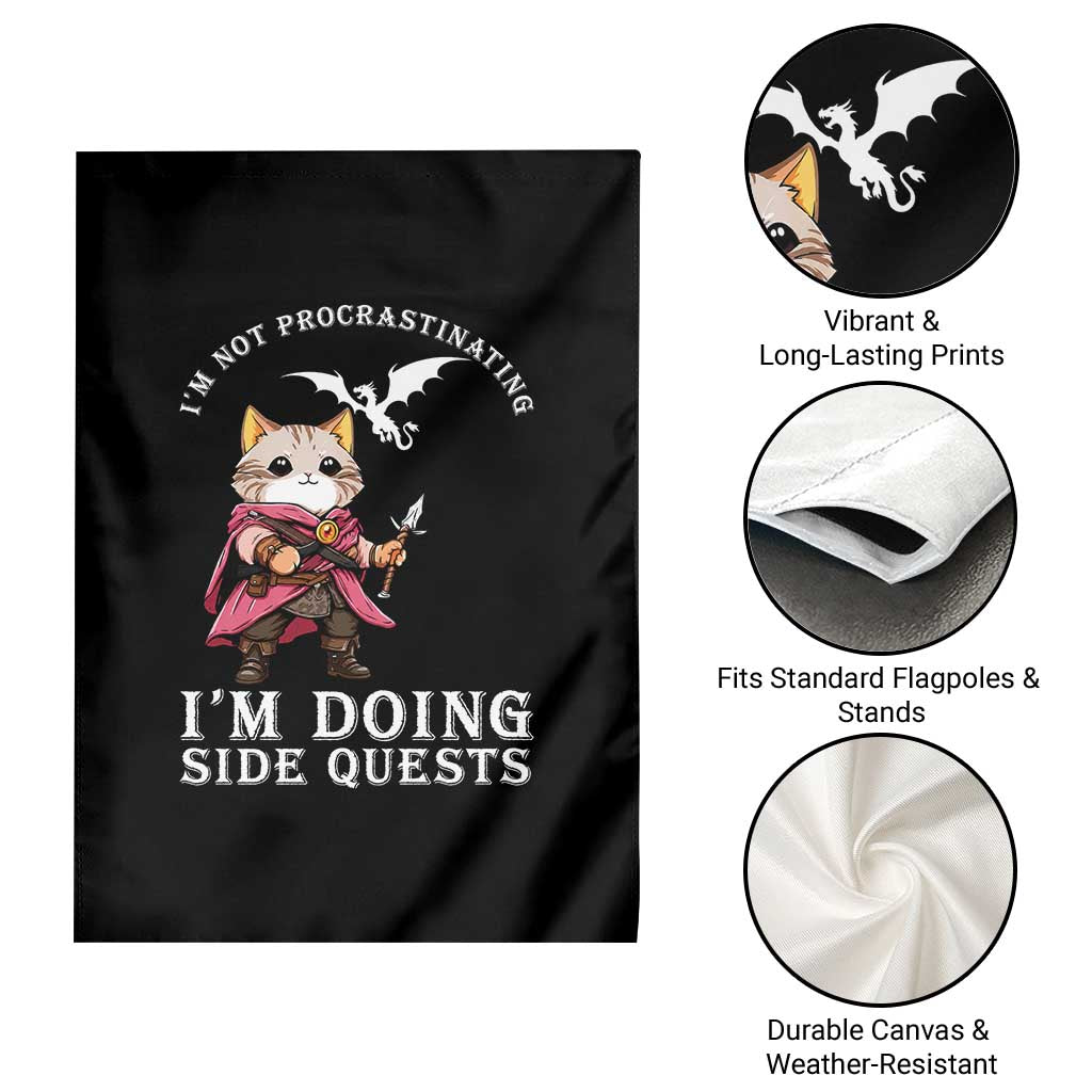 Im Not Procrastinating Im Doing Side Quests Garden Flag Funny RPG Gamer Cat Lover Gift