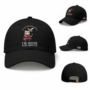 Im Not Procrastinating Im Doing Side Quests Baseball Cap Funny RPG Gamer Cat Lover Gift