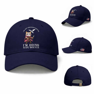 Im Not Procrastinating Im Doing Side Quests Baseball Cap Funny RPG Gamer Cat Lover Gift
