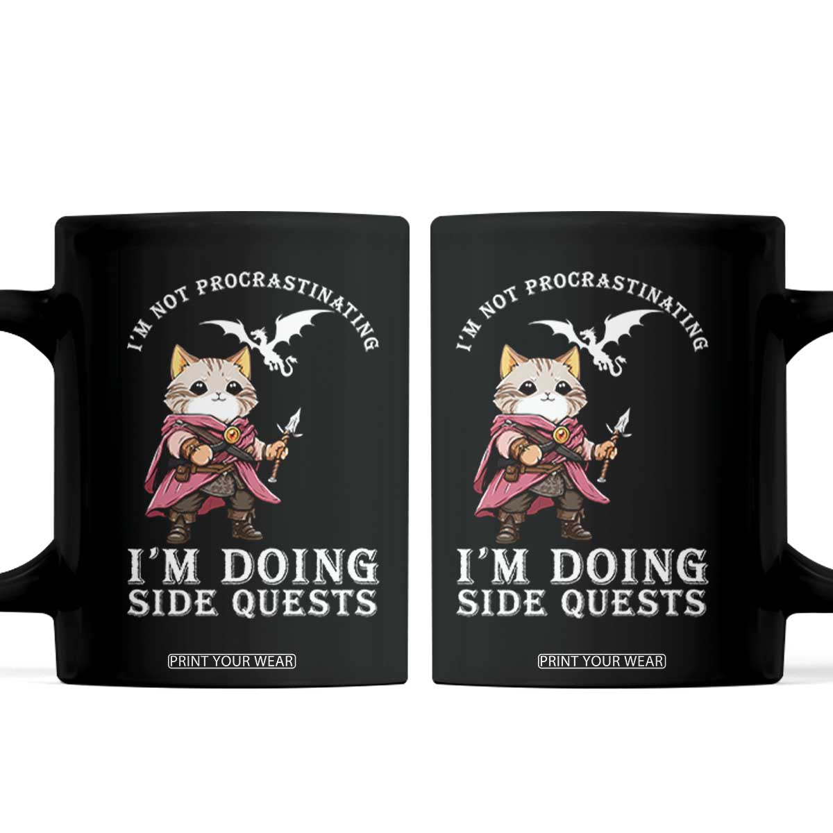 Im Not Procrastinating Im Doing Side Quests Coffee Mug Funny RPG Gamer Cat Lover Gift TS12 Black Print Your Wear