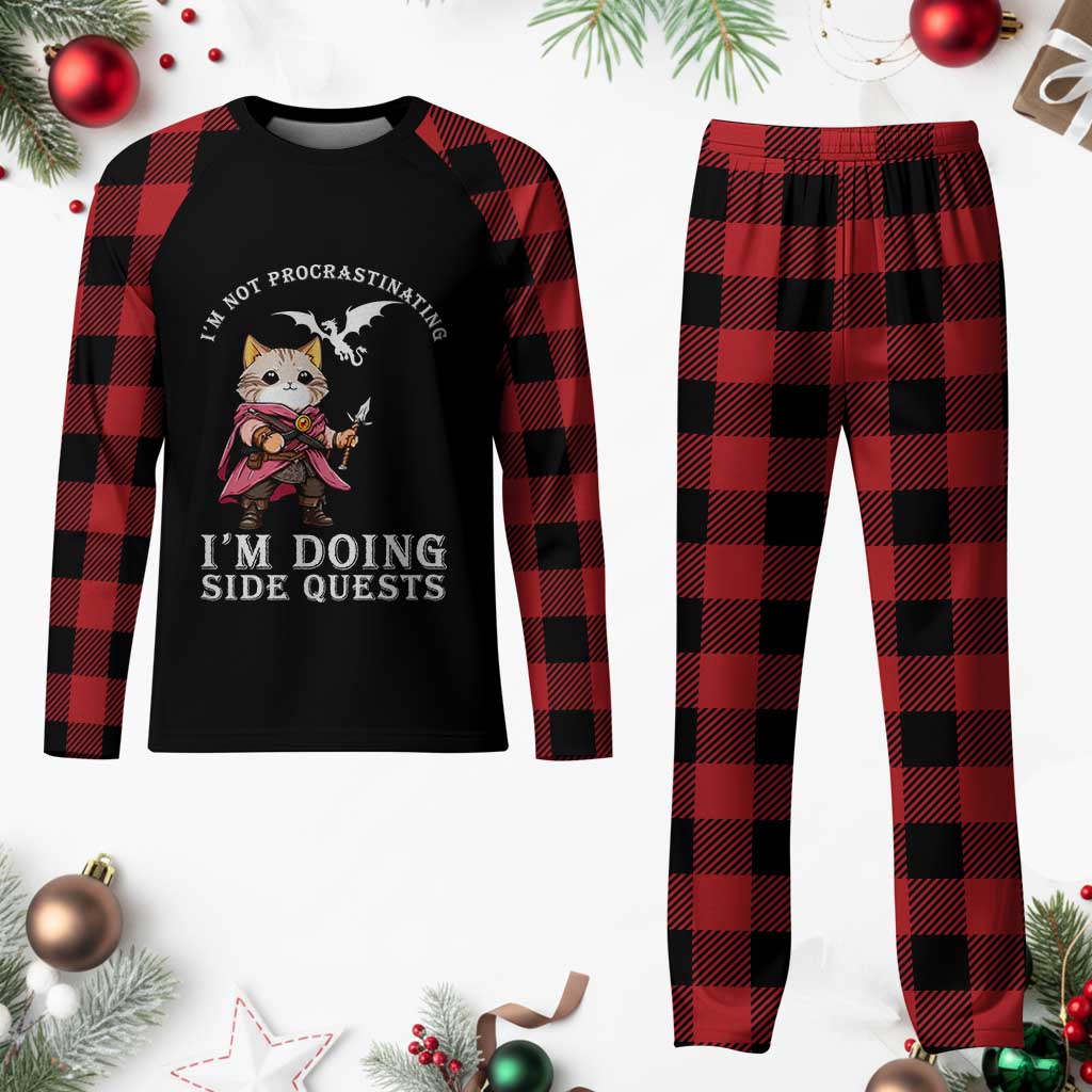 Im Not Procrastinating Im Doing Side Quests Plaid Pajama Set Funny RPG Gamer Cat Lover Gift TS12 Buffalo Plaid Print Your Wear