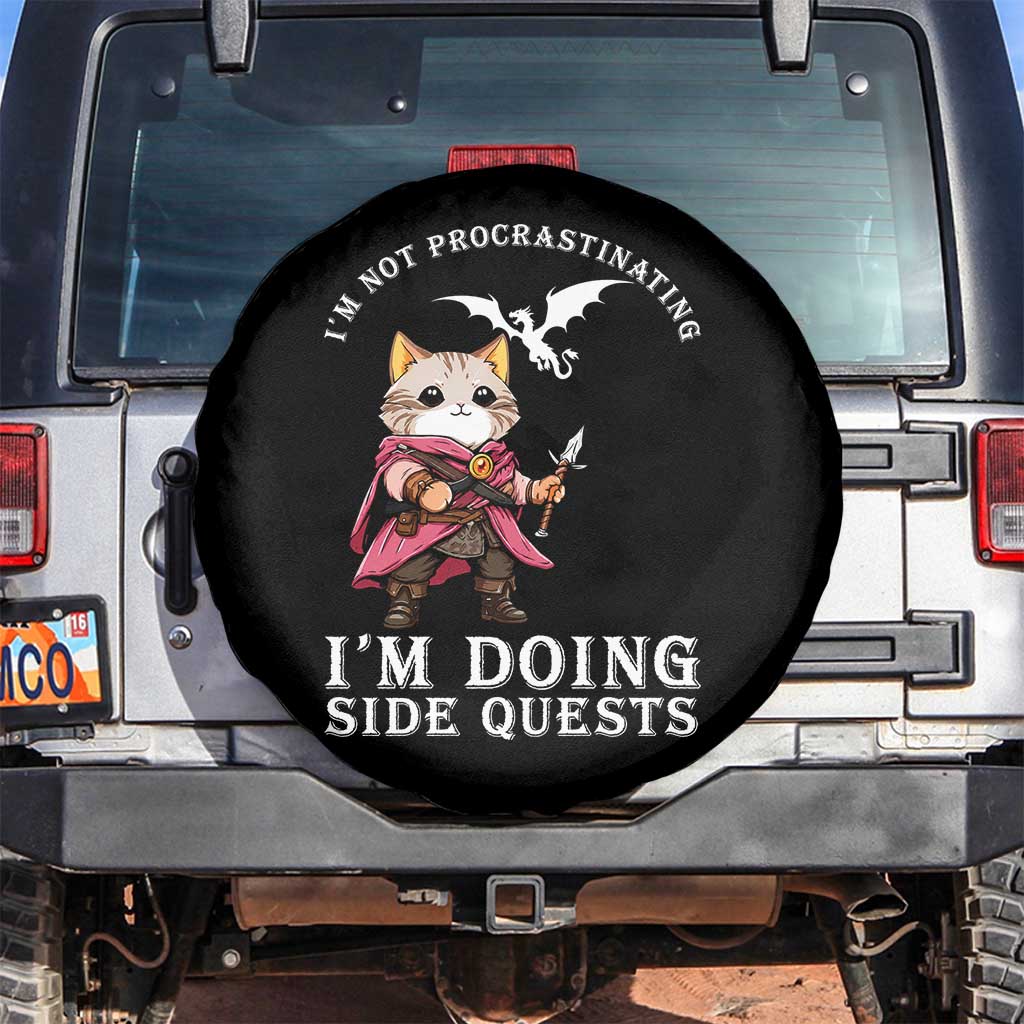 Im Not Procrastinating Im Doing Side Quests Spare Tire Cover Funny RPG Gamer Cat Lover Gift TS12 No hole Black Print Your Wear