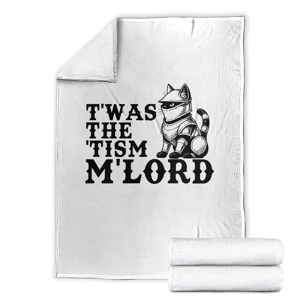 Twas The Tism Funny Medieval Knight Cat Throw Blanket Armor Meme Fantasy Gift TS12 White Print Your Wear