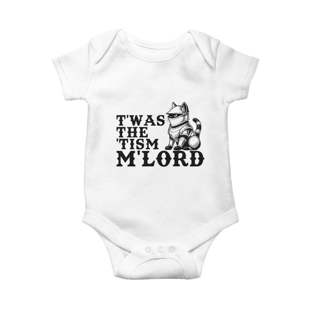 Twas The Tism Funny Medieval Knight Cat Baby Onesie Armor Meme Fantasy Gift TS12 White Print Your Wear