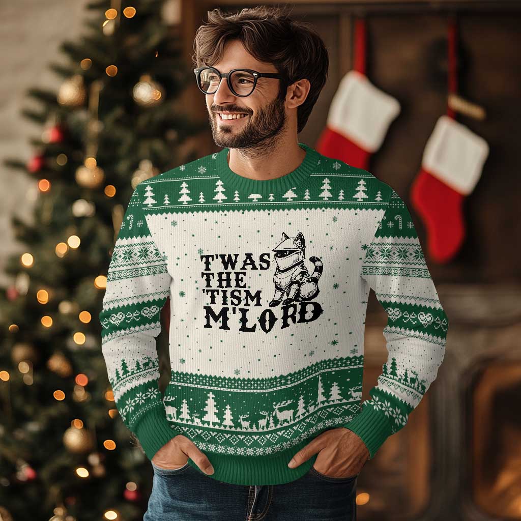 Twas The Tism Funny Medieval Knight Cat Ugly Christmas Sweater Armor Meme Fantasy Gift TS12 Beige Green Print Your Wear