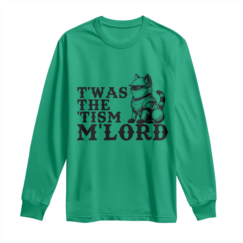 Twas The Tism Funny Medieval Knight Cat Long Sleeve Shirt Armor Meme Fantasy Gift TS12 Irish Green Print Your Wear