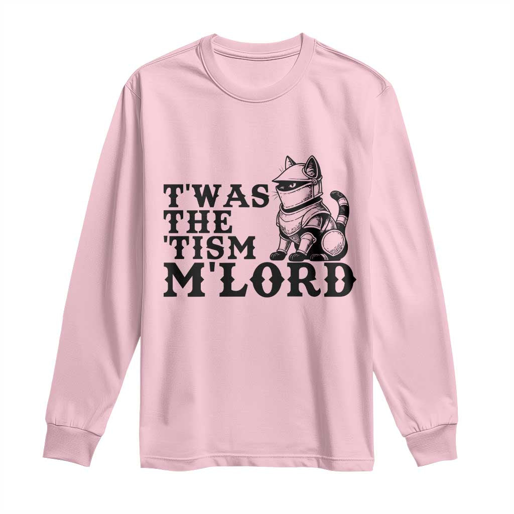 Twas The Tism Funny Medieval Knight Cat Long Sleeve Shirt Armor Meme Fantasy Gift TS12 Light Pink Print Your Wear