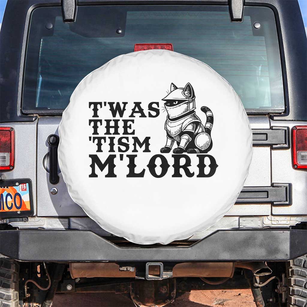 Twas The Tism Funny Medieval Knight Cat Spare Tire Cover Armor Meme Fantasy Gift TS12 No hole White Print Your Wear