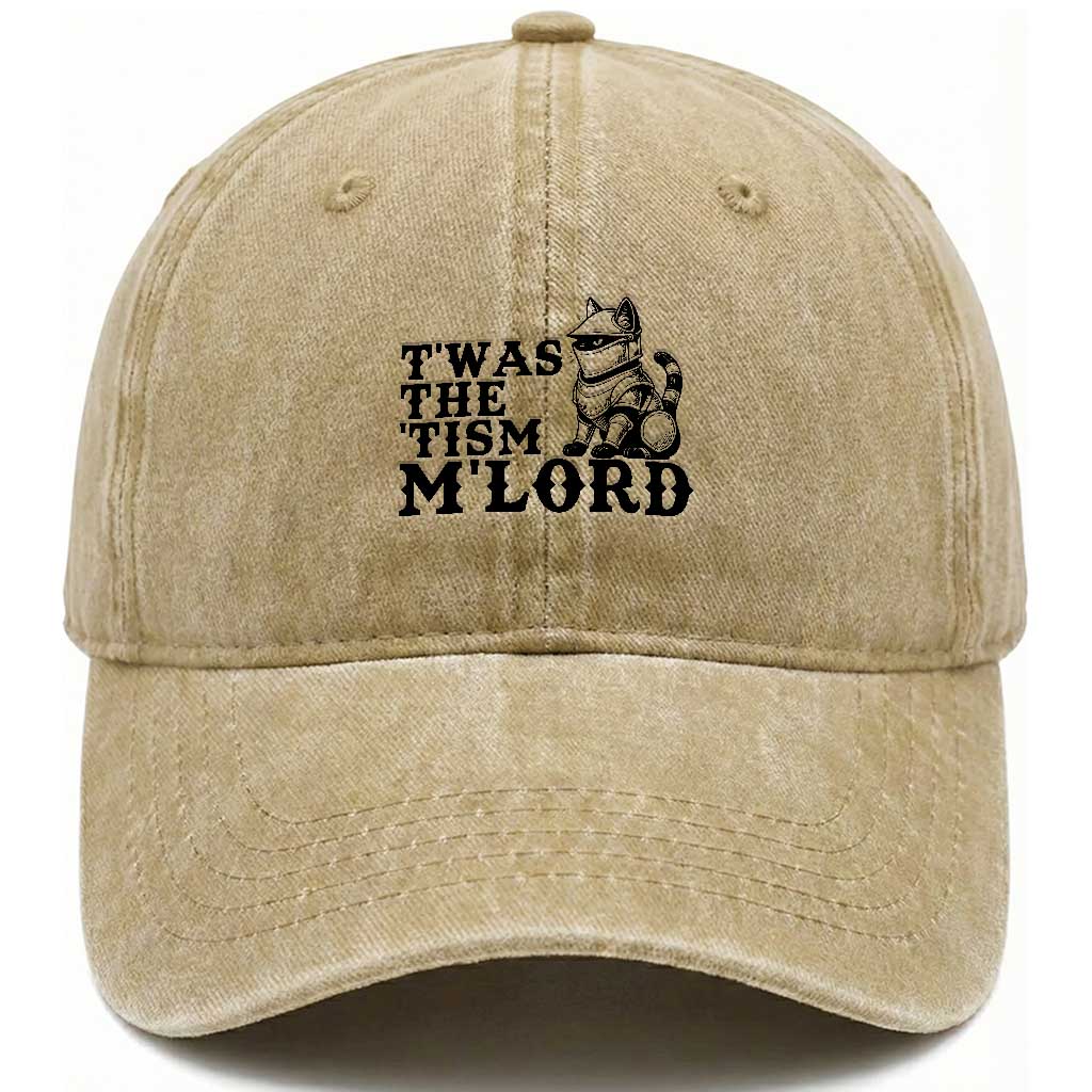 Twas The Tism Funny Medieval Knight Cat Washed Cotton Baseball Cap Armor Meme Fantasy Gift TS12 Print Your Wear