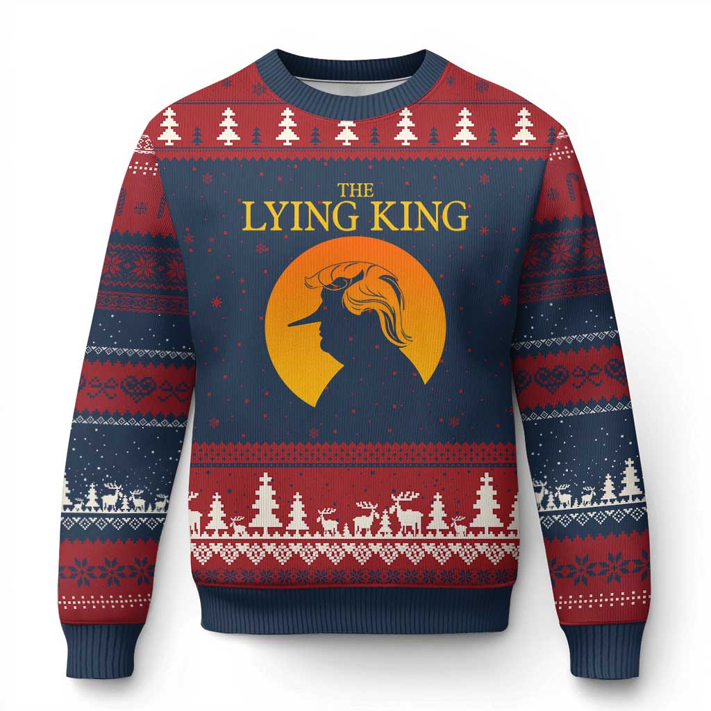 Funny The Lying King Long Nose Silhouette Ugly Christmas Sweater Vintage Political Satire Statement Gift TS12 Navy Red Print Your Wear