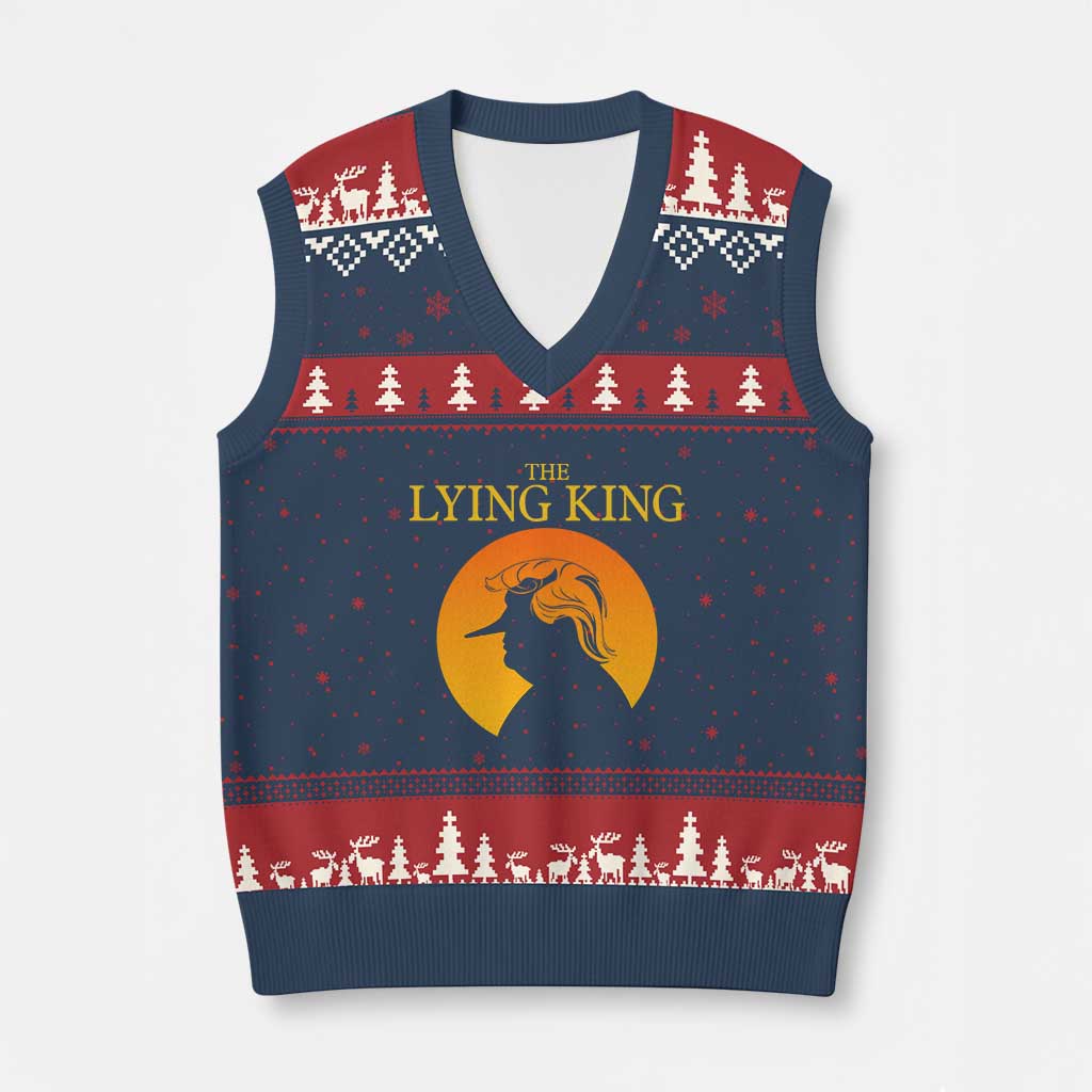Funny The Lying King Long Nose Silhouette V-Neck Knit Sweater Vest Vintage Political Satire Statement Gift