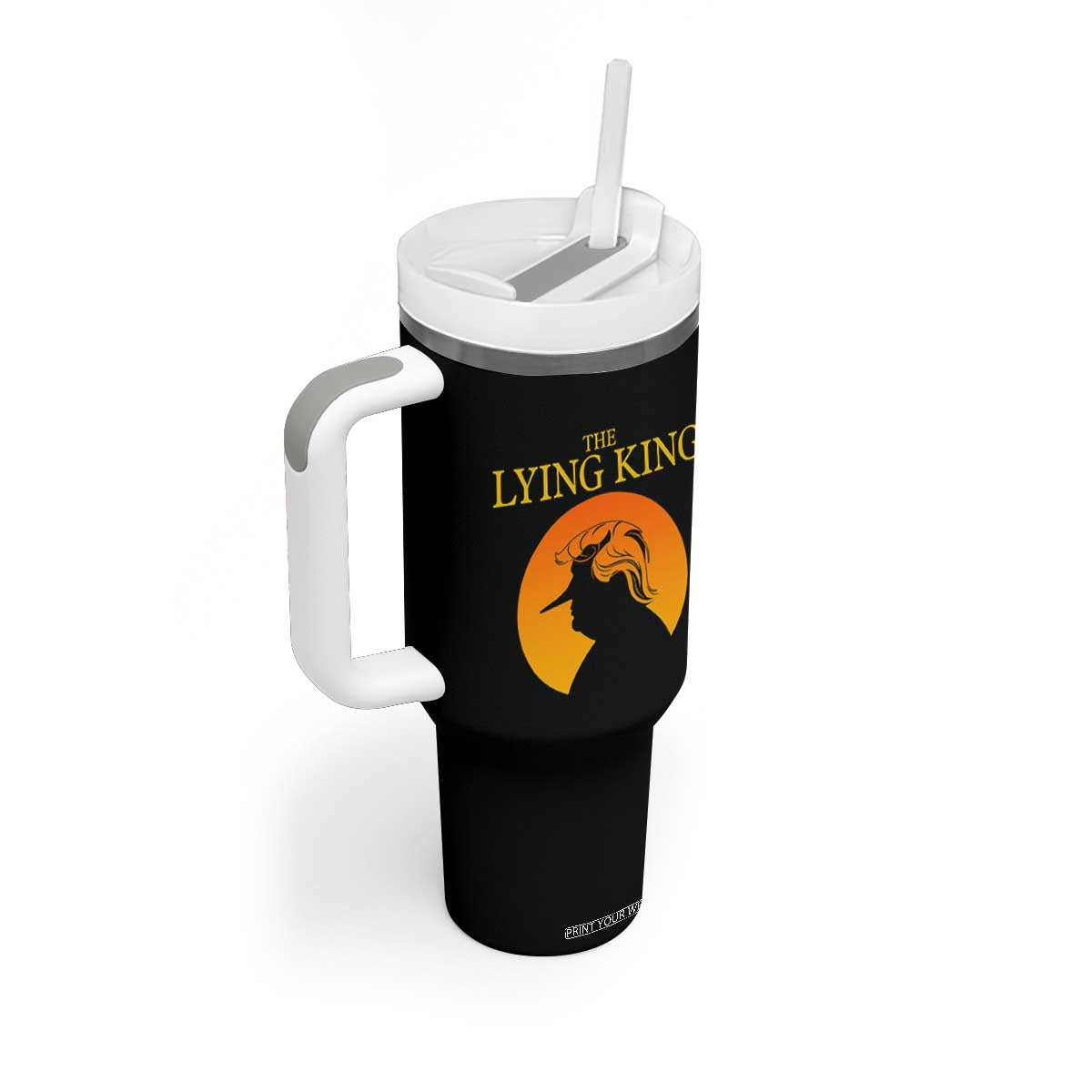 Funny The Lying King Long Nose Silhouette Tumbler With Handle Vintage Political Satire Statement Gift TS12 Print Your Wear