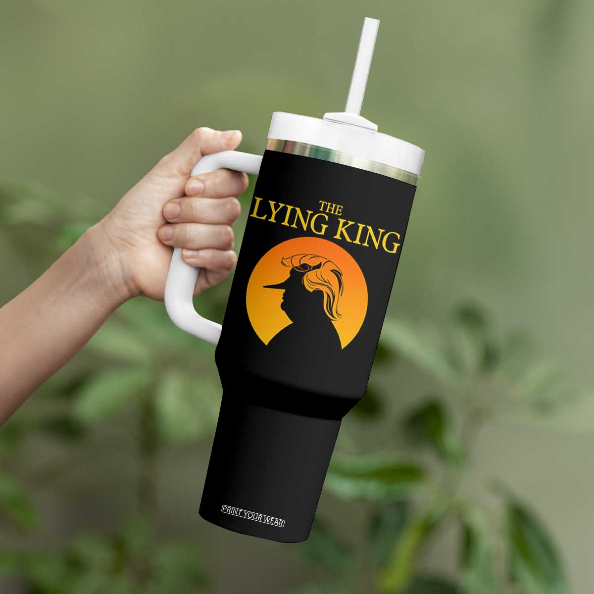Funny The Lying King Long Nose Silhouette Tumbler With Handle Vintage Political Satire Statement Gift TS12 Print Your Wear