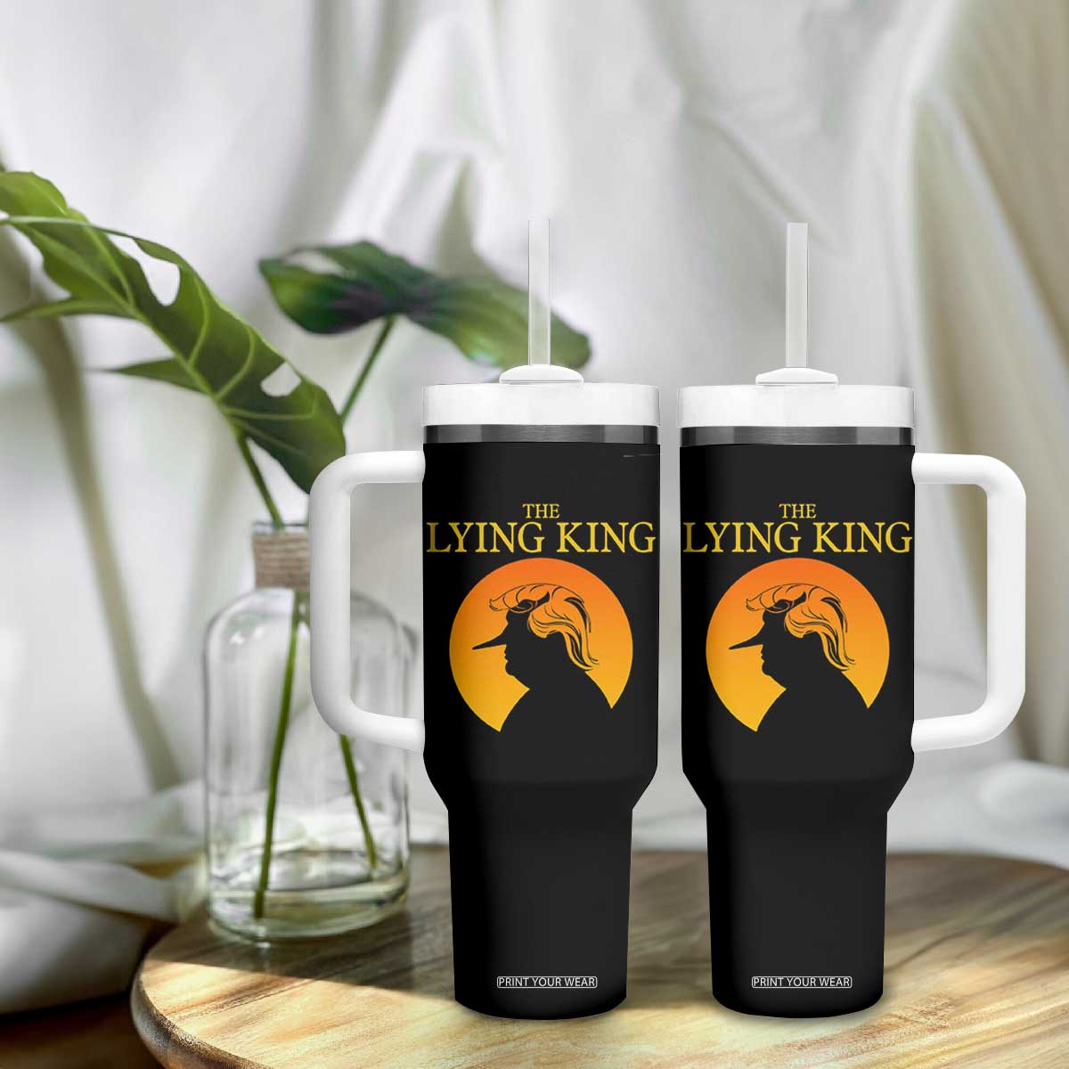 Funny The Lying King Long Nose Silhouette Tumbler With Handle Vintage Political Satire Statement Gift TS12 Print Your Wear
