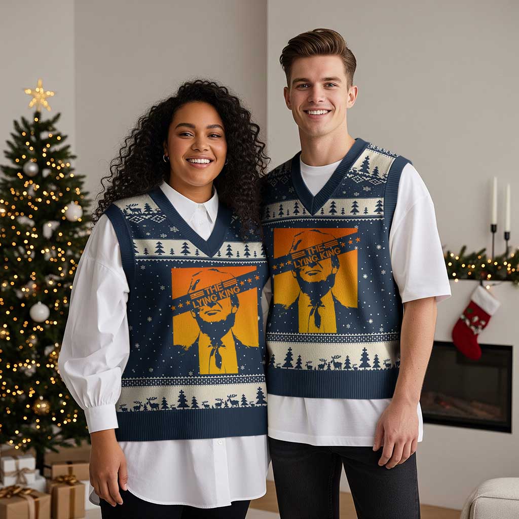 The Lying King Political Satire V-Neck Knit Sweater Vest Funny Bold Sarcastic Statement Gift