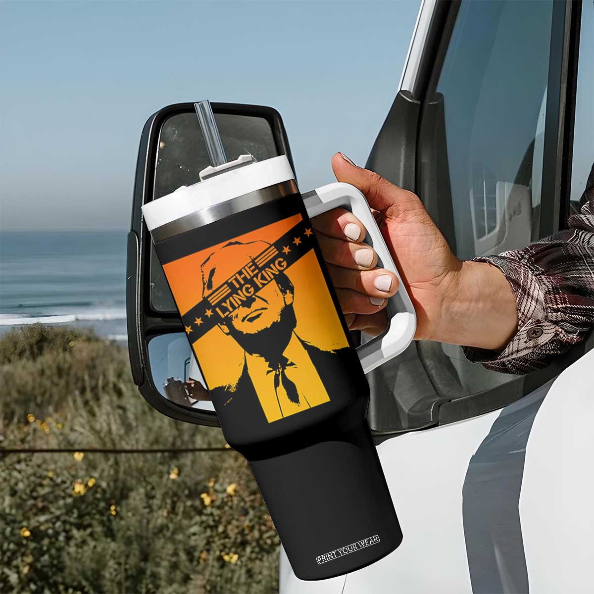 The Lying King Political Satire Tumbler With Handle Funny Bold Sarcastic Statement Gift TS12 Print Your Wear
