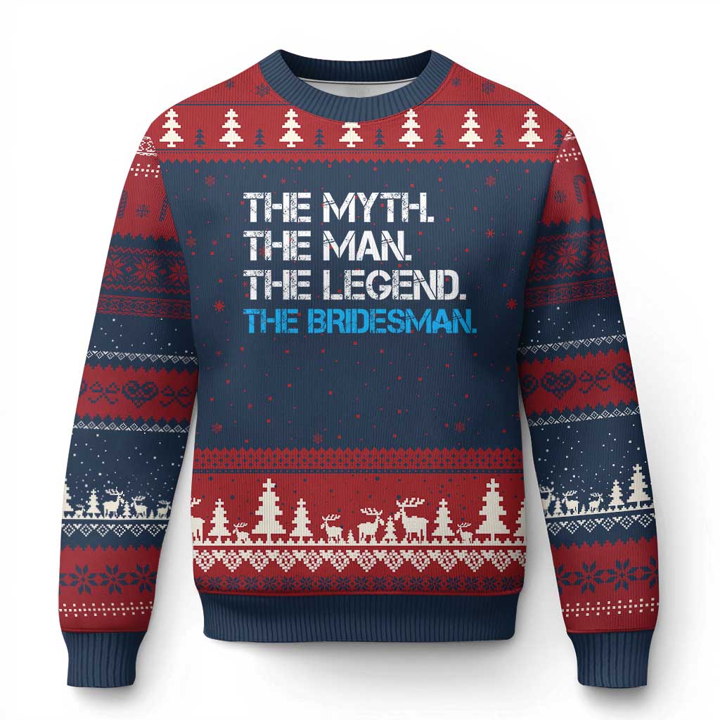 The Myth The Man The Legend Bridesman Ugly Christmas Sweater Wedding Party Bridal Crew Gift TS12 Navy Red Print Your Wear