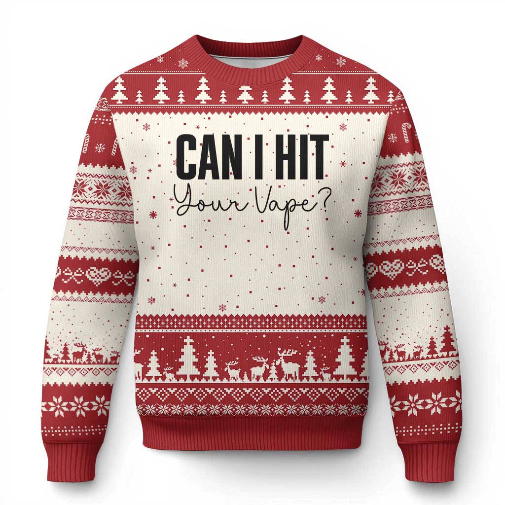 Funny Can I Hit Your Vape Quote Ugly Christmas Sweater Vaping Lover Gift TS12 Beige Red Print Your Wear