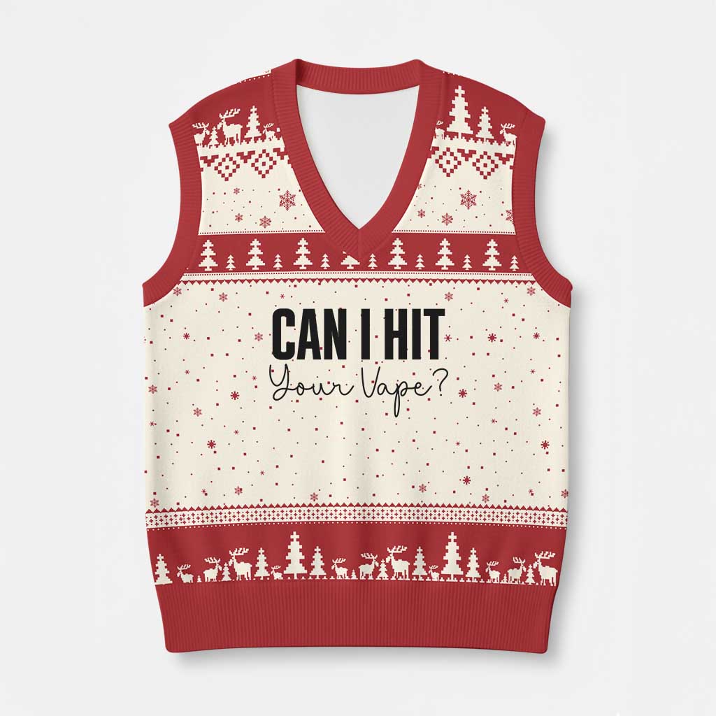 Funny Can I Hit Your Vape Quote V-Neck Knit Sweater Vest Vaping Lover Gift TS12 Beige Red Print Your Wear