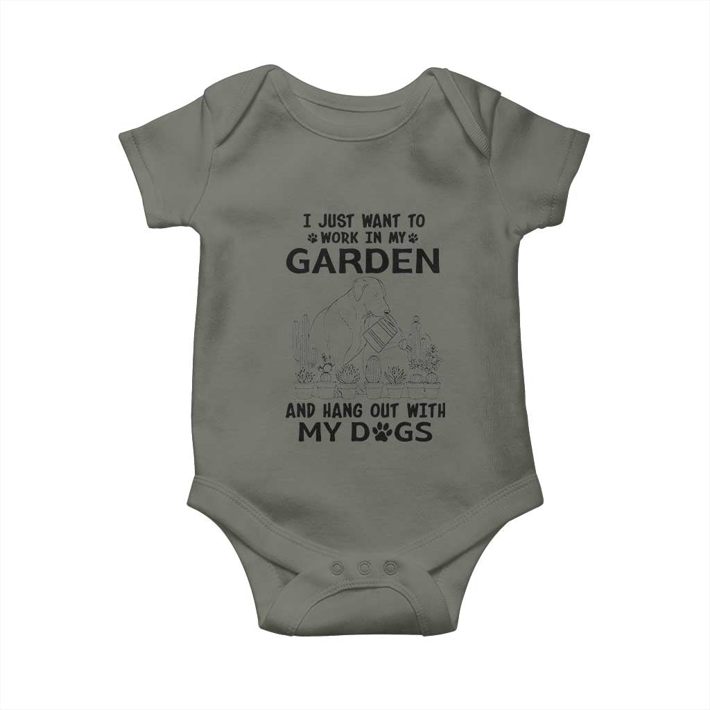 I Just Want To Garden And Hangout With My Dog Baby Onesie Gardener Gift TS12 Military Green Print Your Wear