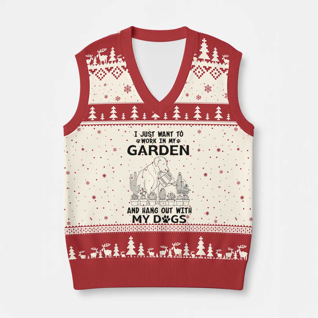 I Just Want To Garden And Hangout With My Dog V-Neck Knit Sweater Vest Gardener Gift TS12 Beige Red Print Your Wear