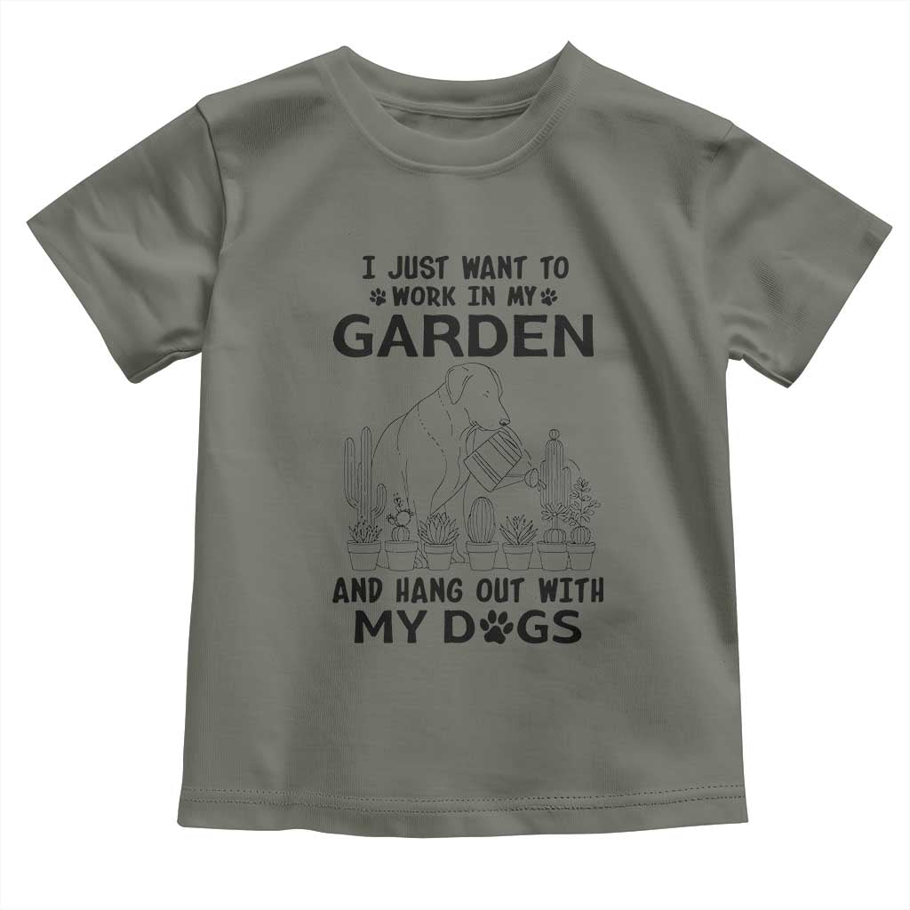 I Just Want To Garden And Hangout With My Dog Toddler T Shirt Gardener Gift TS12 Military Green Print Your Wear