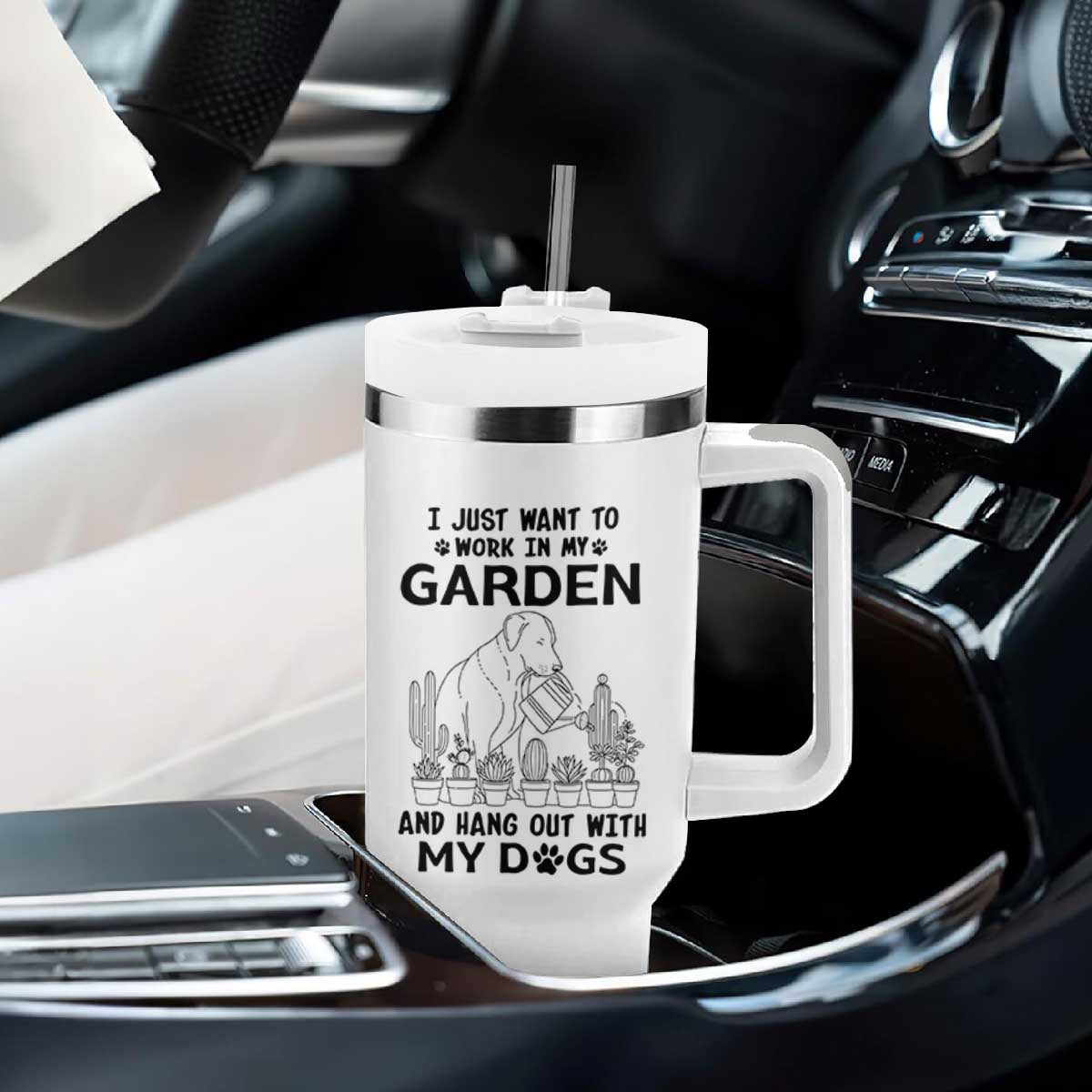 I Just Want To Garden And Hangout With My Dog Tumbler With Handle Gardener Gift TS12 Print Your Wear