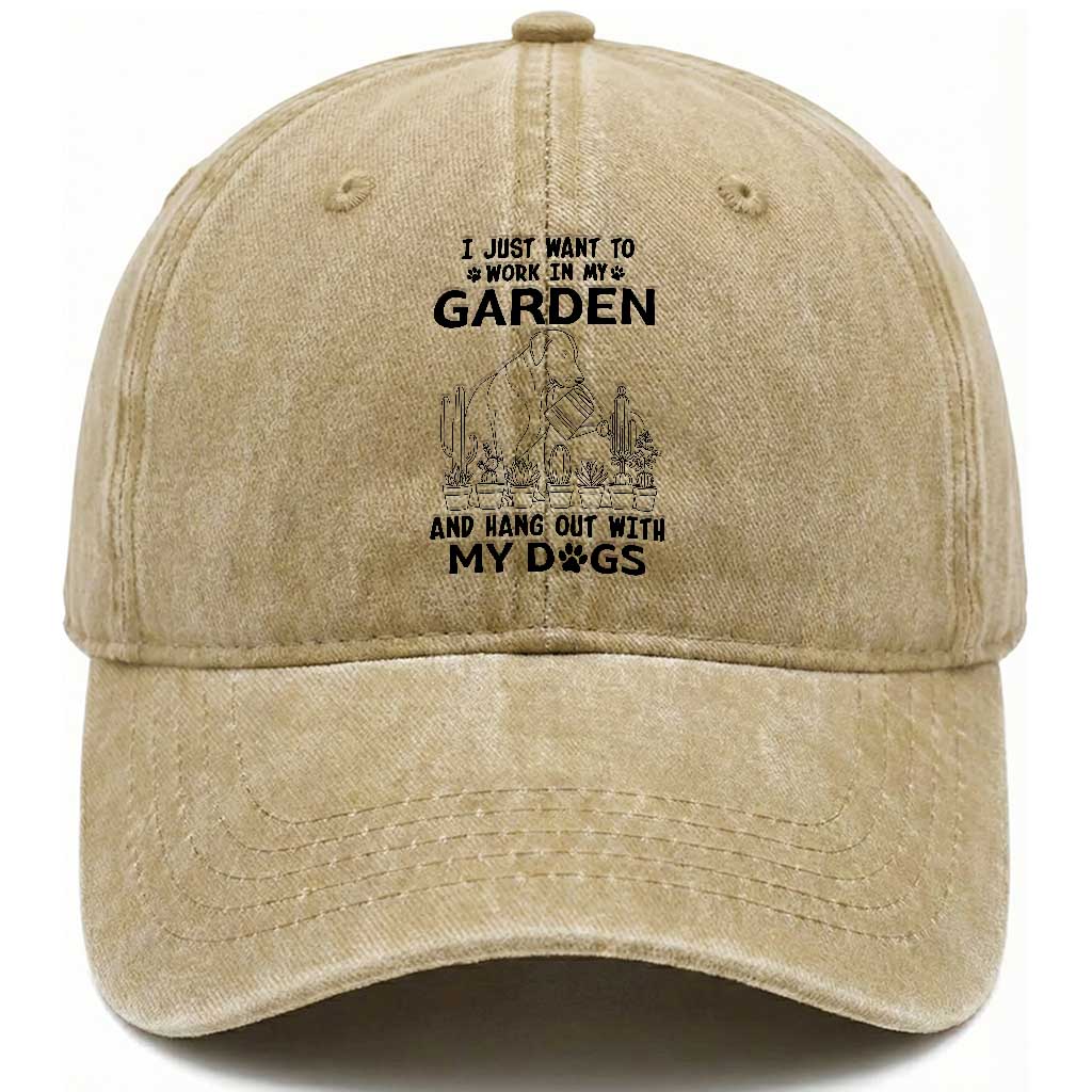 I Just Want To Garden And Hangout With My Dog Washed Cotton Baseball Cap Gardener Gift TS12 Print Your Wear