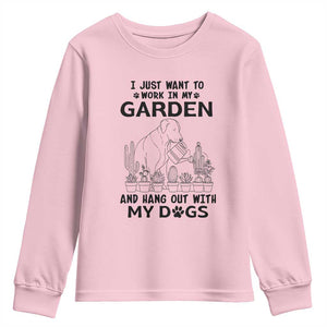 I Just Want To Garden And Hangout With My Dog Youth Sweatshirt Gardener Gift TS12 Light Pink Print Your Wear