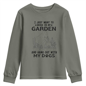 I Just Want To Garden And Hangout With My Dog Youth Sweatshirt Gardener Gift TS12 Military Green Print Your Wear