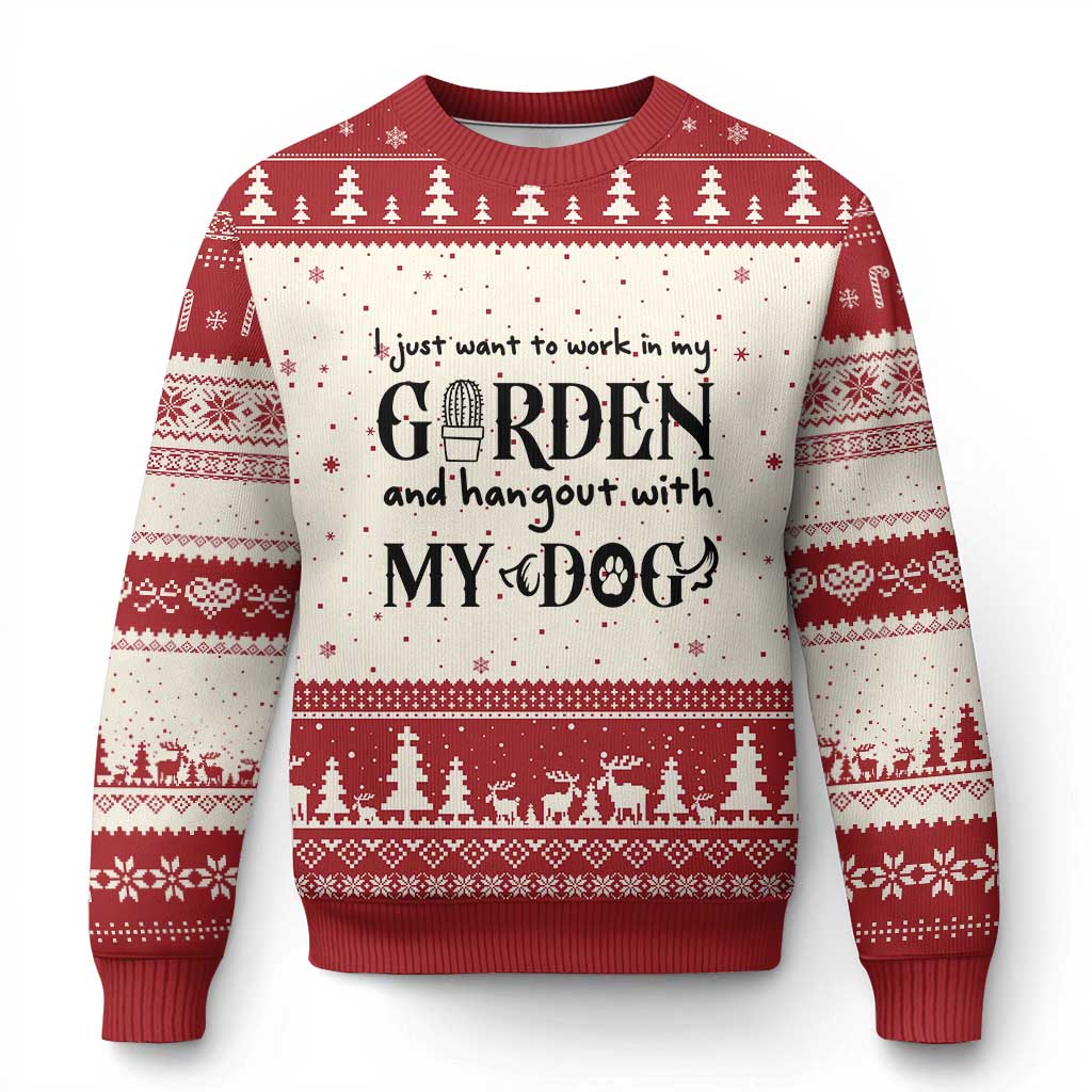 Gardener Dog Lover Gift Ugly Christmas Sweater I Just Want To Garden And Hangout With My Dog TS12 Beige Red Print Your Wear