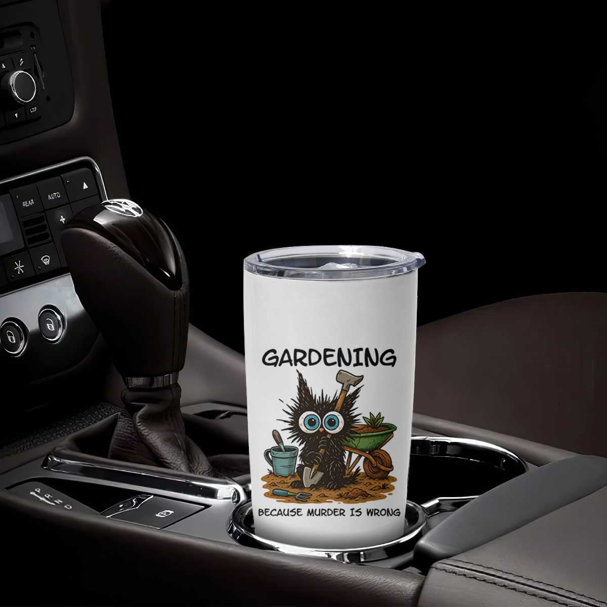 Gardening Because Murder Is Wrong Tumbler Cup Funny Black Cat Gardener Gift TS12 Print Your Wear