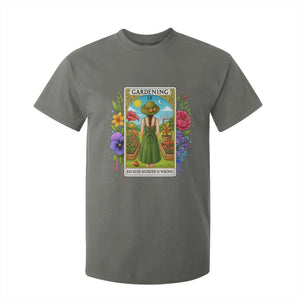 Funny Gardening Because Murder Is Wrong T Shirt For Kid Garden Girl Floral Tarot Graphic TS12 Military Green Print Your Wear