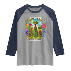 Funny Gardening Because Murder Is Wrong Raglan Shirt Garden Girl Floral Tarot Graphic TS12 Sport Gray Navy Print Your Wear
