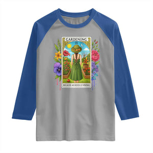 Funny Gardening Because Murder Is Wrong Raglan Shirt Garden Girl Floral Tarot Graphic TS12 Sport Gray Royal Print Your Wear