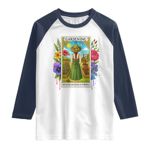 Funny Gardening Because Murder Is Wrong Raglan Shirt Garden Girl Floral Tarot Graphic TS12 White Navy Print Your Wear