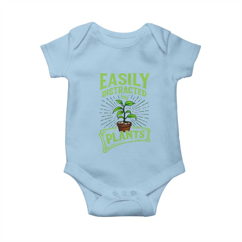 Easily Distracted By Plants Baby Onesie Funny Gardening Lover Gift TS12 Light Blue Print Your Wear