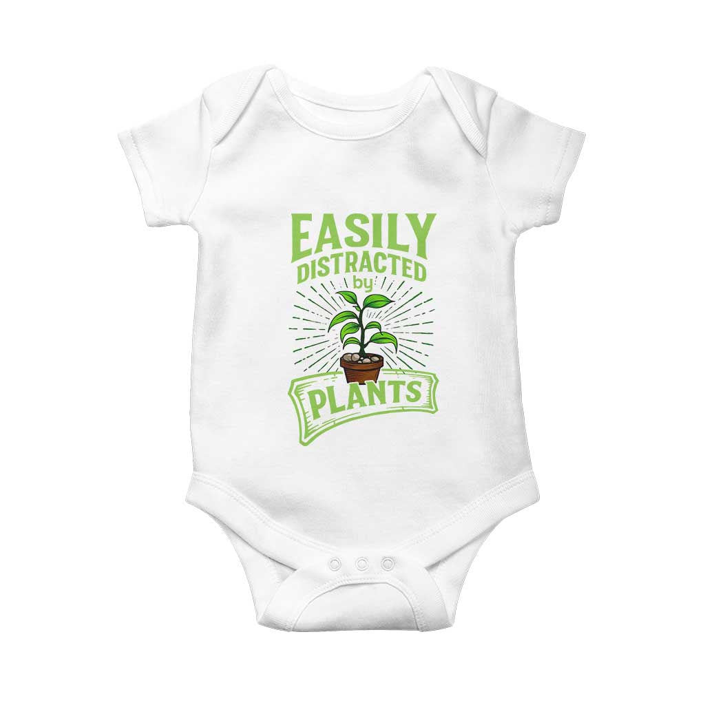 Easily Distracted By Plants Baby Onesie Funny Gardening Lover Gift TS12 White Print Your Wear