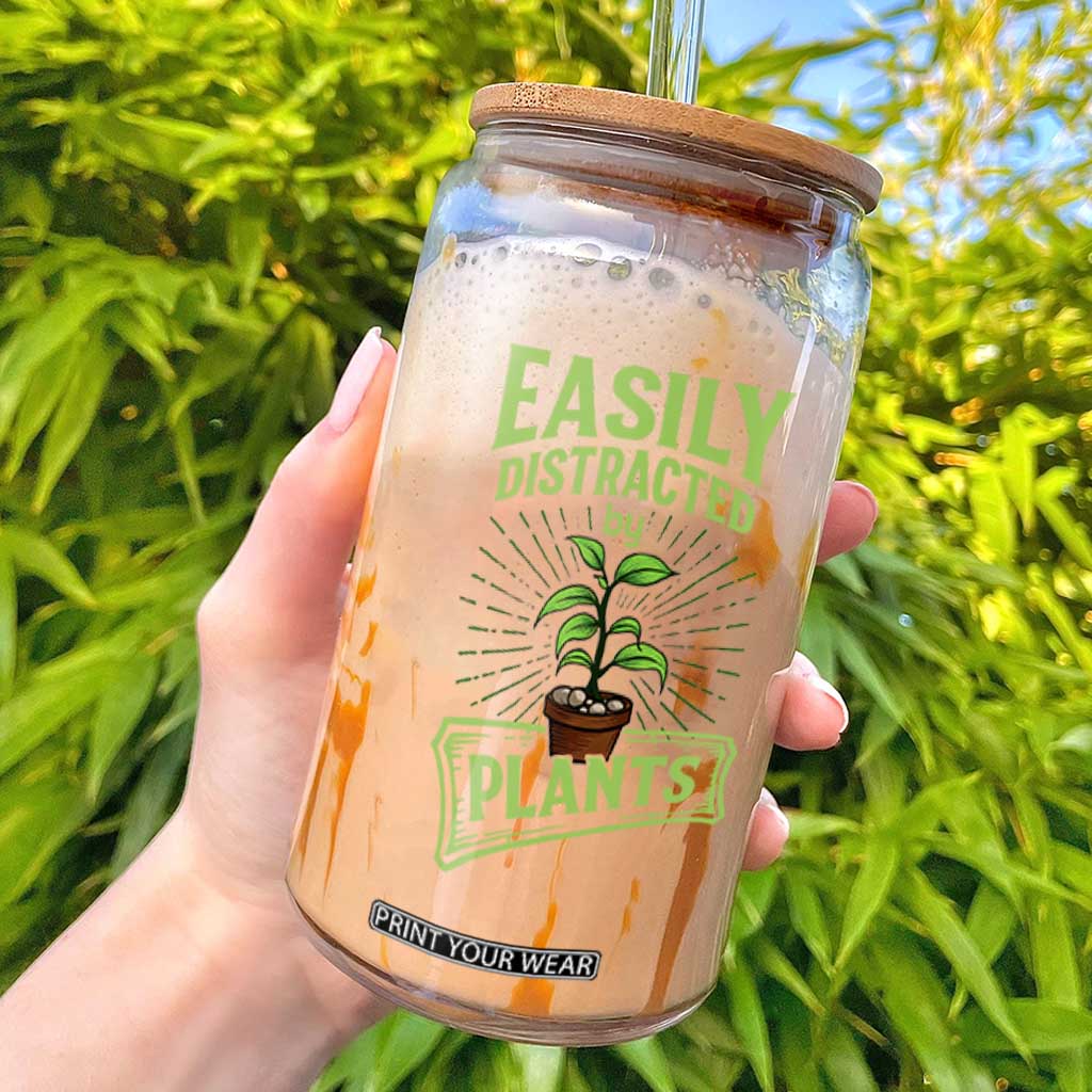 Easily Distracted By Plants Glass Can Funny Gardening Lover Gift - Print Your Wear
