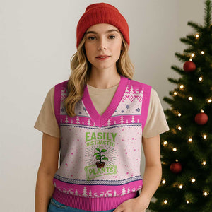 Easily Distracted By Plants V-Neck Knit Sweater Vest Funny Gardening Lover Gift TS12 Hot Pink Print Your Wear