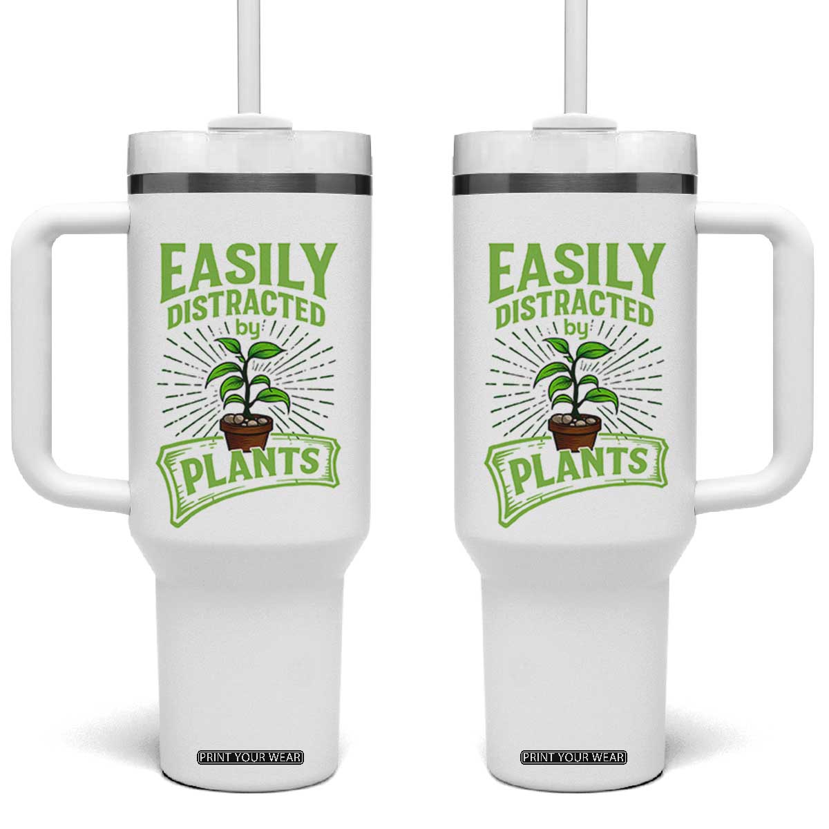 Easily Distracted By Plants Tumbler With Handle Funny Gardening Lover Gift - Print Your Wear