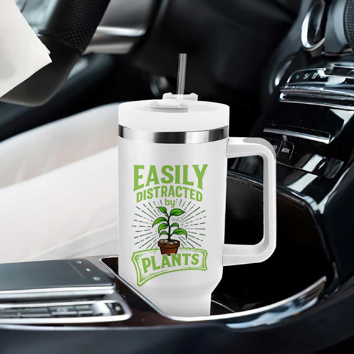 Easily Distracted By Plants Tumbler With Handle Funny Gardening Lover Gift TS12 Print Your Wear